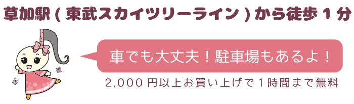 車でも大丈夫!駐車場もあるよ!